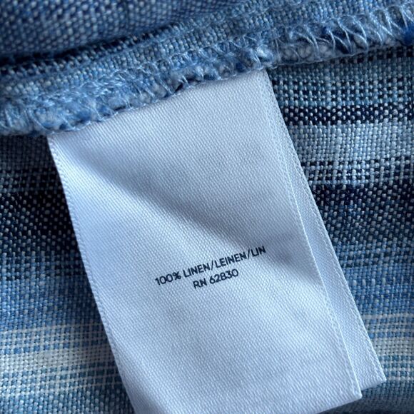 Lands' End Women Linen Sweetheart Button Front Midi Dress Blue Stripe Large G273 - Picture 10 of 11